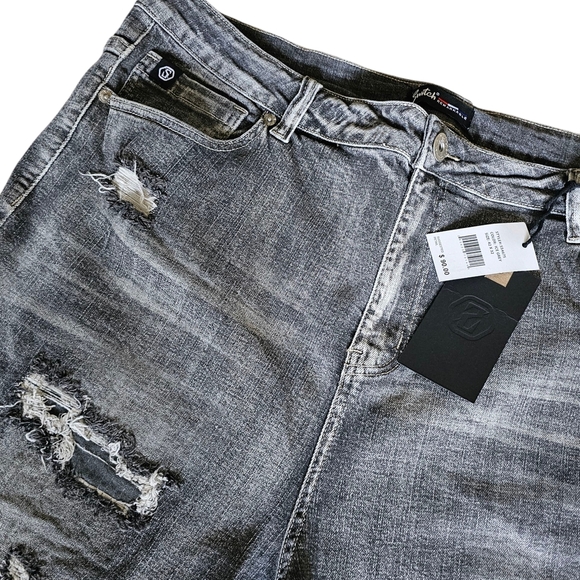 Men’s Slim Taper Fit Distressed Black/Gray Denim Jeans Size 42x32 - Picture 5 of 9